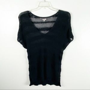 J. JILL Black Open Knit Hi Low V-Neck Sweater, Size Small